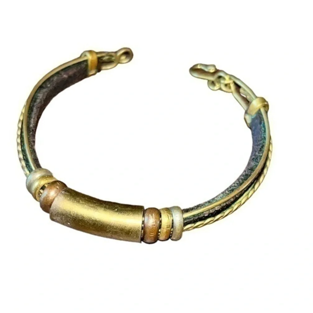 Men’s Brass Leather Bangles Bracelets Jewelry Ethnic Handmade